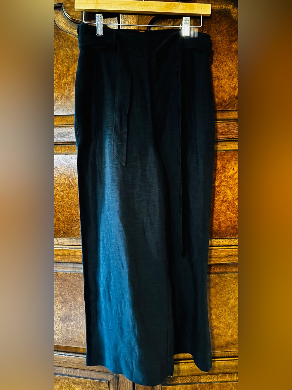 Halston linen navy Tie-Waist wide leg pants NWT MED